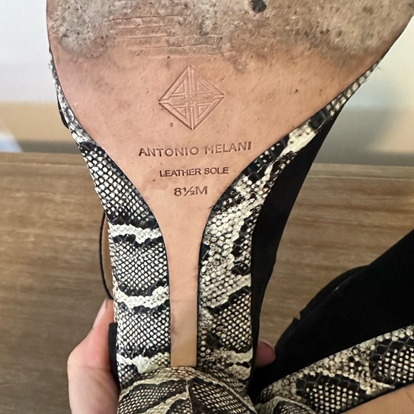 ANTONIO MELANI | Ehren Black Suede Snakeprint Block Heeled Sandals | Size 8.5 - Picture 7 of 7